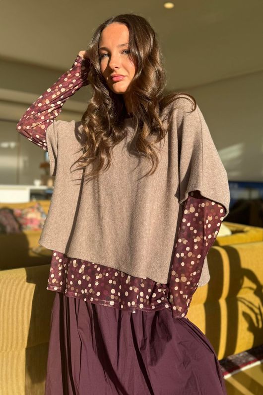 Bobby Mesh Layering Top Terrazzo Spot Aubergine